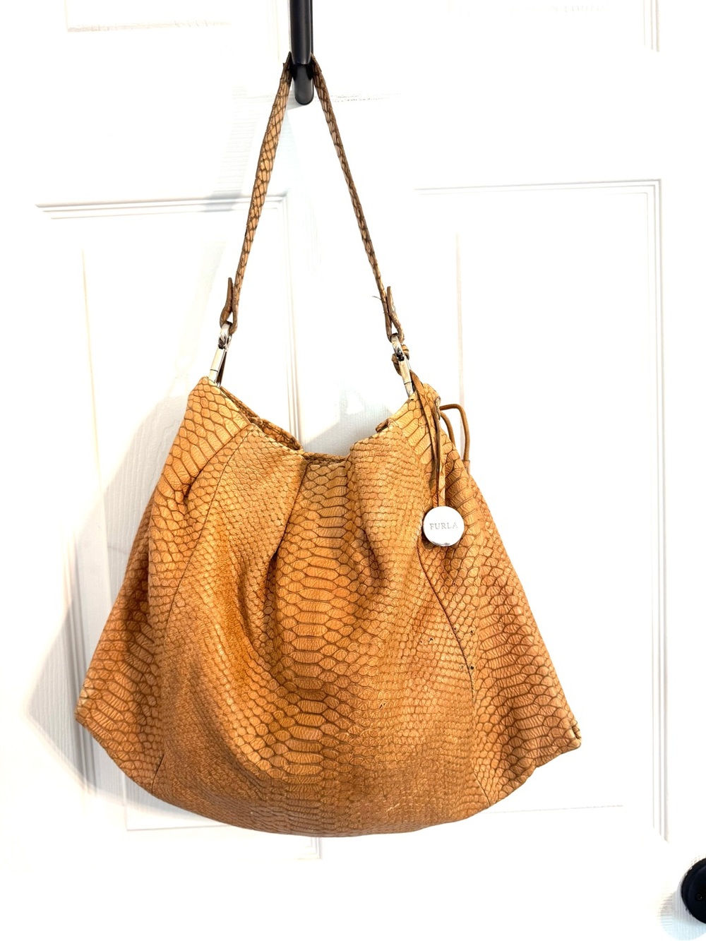 Furla Tan Snakeskin-Embossed Shoulder Hobo